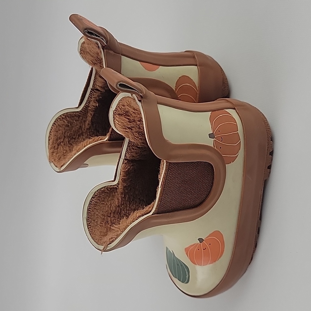 NEXT Kids Pumpkin Print Rain Water Boots - Brown and Cream Size 5 - Picture 4 of 5